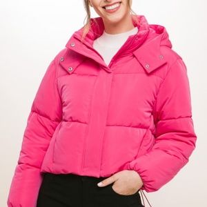 Hooded Puffer Jacket with Snap Closure